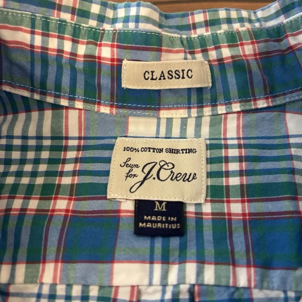 J Crew Mens M Plaid Button Down Shirt Long Sleeve 100% Cotton Shirting Classic